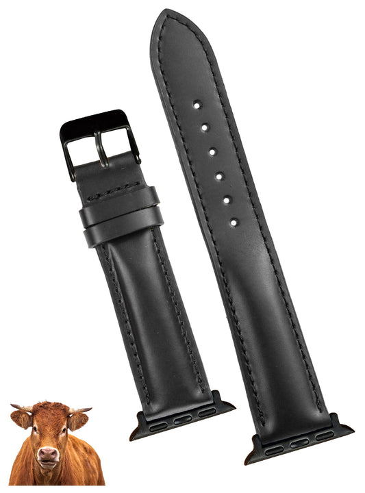 Black Full Grain Leather Watch Strap Compatible for Apple Watch Bands With 49mm 46mm 45mm 44mm 42mm Iwatch Men Handmade Replacement Band For Smartwatch Series 11 10 9 8 7 6 5 4 3 2 1 SE Gift Vintage AW-201-DE-LL