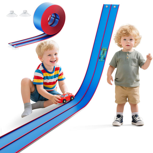 15 Ft Flexible Race Track for Kids – Portable Car Race Track Starter Set with Suction Cups, Rolls Up Easy, Compatible with 1/64 Diecast Cars, Birthday Gift for Boys & Girls Ages 3+ (Blue&Red)
