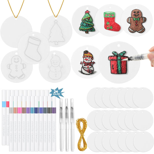 AmazingSpark 64 Pcs Christmas Magic Foam Texture Painting Kit, 36 Pcs Foam Texture Paper Christmas Crafts, 24 Colors Markers Paint 3D Effect DIY Blank Xmas Hanging Ornaments for Gifts