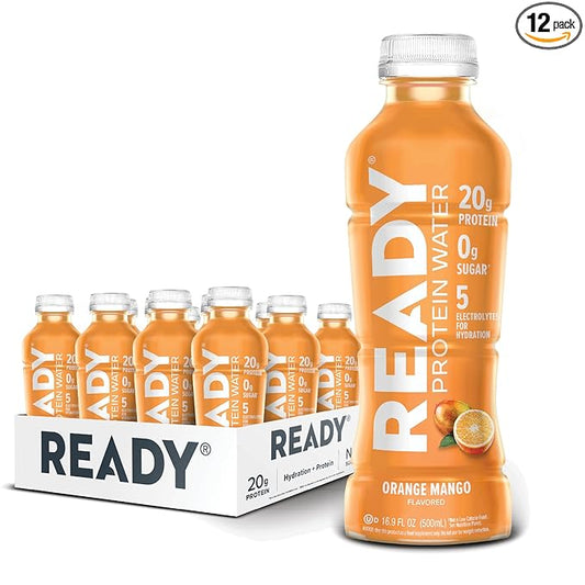 Ready® Protein Water ??20g Whey Protein Isolate, Zero Sugar, Low-Calorie Sports Drink for Hydration & Recovery ??Electrolytes, Essential Amino Acids ??Orange Mango, 16.9 fl oz Bottles (12-Pack)