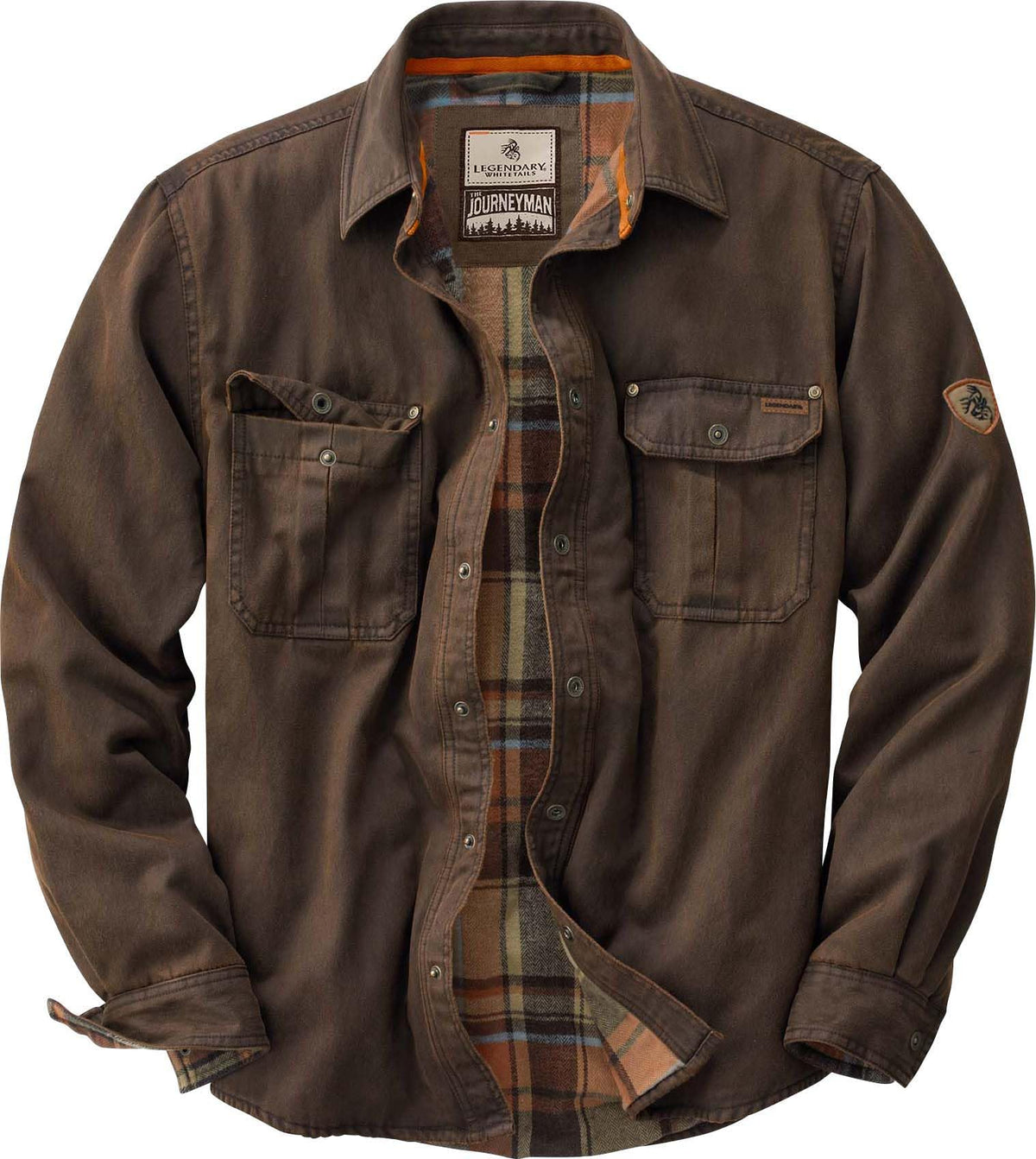 Mens Flannel Lined Waxed Cotton Shirt Jacket, Tobacco, 5X-Large