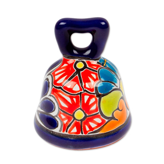 NOVICA Artisan Crafted Talavera Style Handpainted Ceramic Bell | Multicolor Decor | Floral Folk Art | Floral Motifs | Hacienda Hanging Home Accents | Mexico ' Ringing Talavera' 3.2" H x 2.4" Diam.