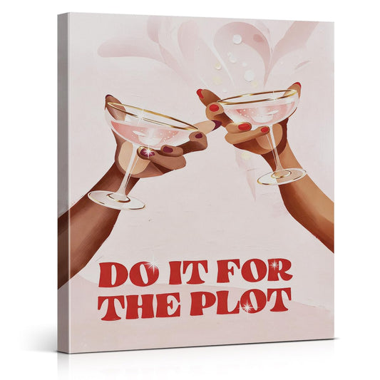 BIQRP Pink Cheers Bar Cart Wall Art - Cute Cocktail Bar Party Wall Decor - Do It for The Plot Artwork for Home Living Room Kitchen