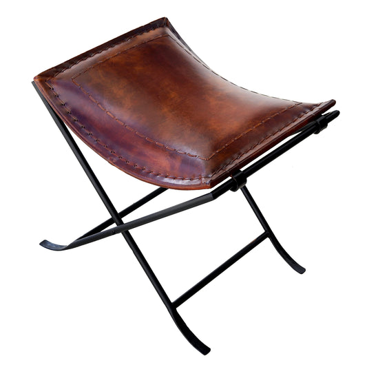 cuero Melton Leather Stool Side Stich Classical Side Stich Stool Bench (Brown)