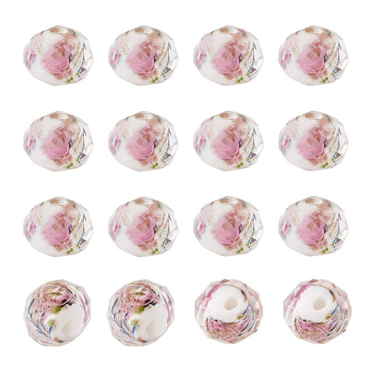 Craftdady About 60Pcs Handmade Gold Sand Lampwork Faceted Rondelle Glass Beads Strands Flower Inlaid Spacer Loose Beads for DIY Jewelry Making Hole: 2mm (White)