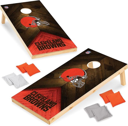 NFL Football 2' x 4' Regulation Size Solid Wood Cornhole Set with Direct Print HD Team Graphics Great Gift for Any Football Fan! Bean Bag Toss Family Outdoor Game