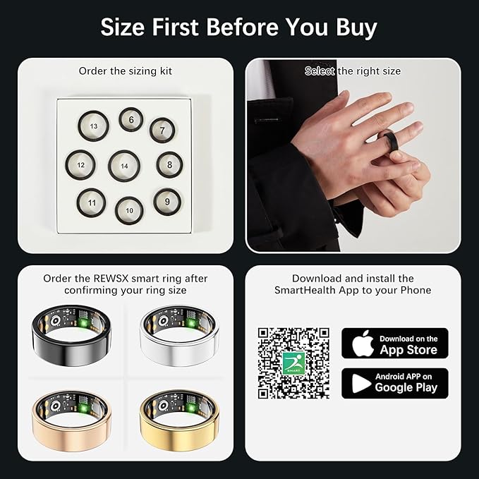 Smart Health Ring for Women Men, Fitness Tracker Ring with Heart Rate, Blood Oxygen, Sleep Tracker, Step Tracker, No Subscription Fee, IP68 Waterproof Smart Ring for iPhone & Android (Rose Gold, 11#)