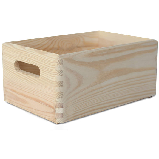 Creative Deco Large Wooden Crate Nesting Crate Handles | 11.8 x 7.87 x 5.51 in | Keepsake Unfinished Display Storage Box Multi-Craft Caddy Nesting Crate | Natural Wood Rustic | Plain Unpainted Beige