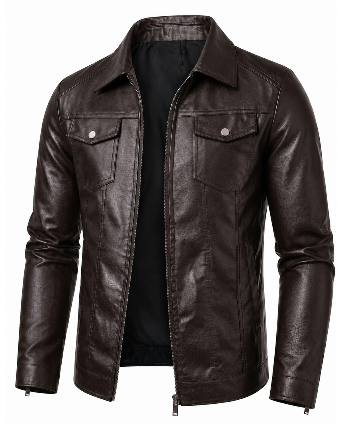Vogaera Mens Leather Jacket Faux Leather Jackets Motorcycle Biker Coat Outwear Casual Lightweight Dark Brown XXL