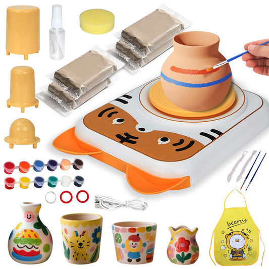 YOOIU Pottery Wheel for Kids, Art Supplies Arts & Crafts Kit, Crafts Toys for Girls 6+, Pottery Studio Craft Kit with 4 Pack Air-Dry Clay,Girls Toys Birthday Gift for Kids Ages 6 7 8 9 10 11 12+