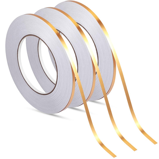 Zonon 3 Rolls 0.2" 0.4" 0.6" Gold Washi Tape 54.7 Yard Solid Foil Self Adhesive Polyester Film Metallic Tape for Detailing Graphic Arts for Crafts Walls Cars and Boats Trim(0.2'')