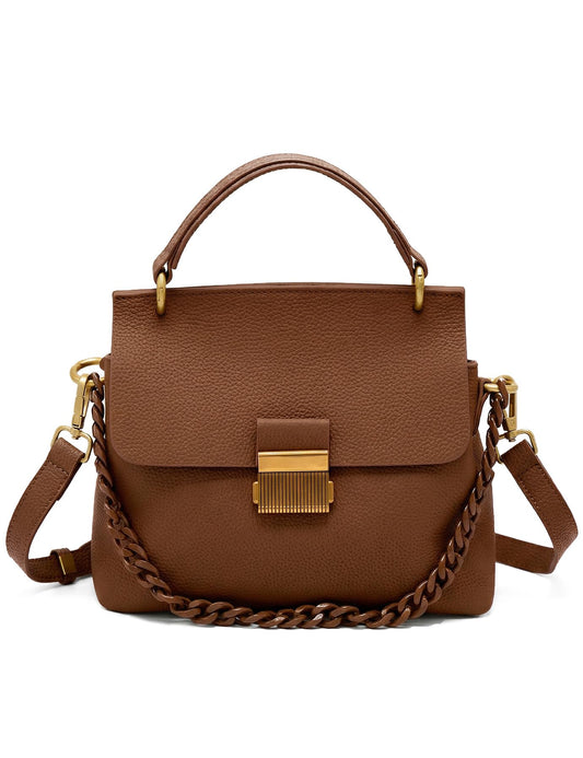 Genuine Leather Top Handle Handbag for Women Leather Crossbody Bag with Adjustable Strap Trendy Women Shoulder Bag Brown
