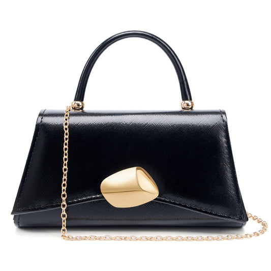 Women's Evening Handbag PU Leather Top Handle Clutch Purse with Gold Metal Clasp for Party Prom Wedding Cocktail (Black 703)