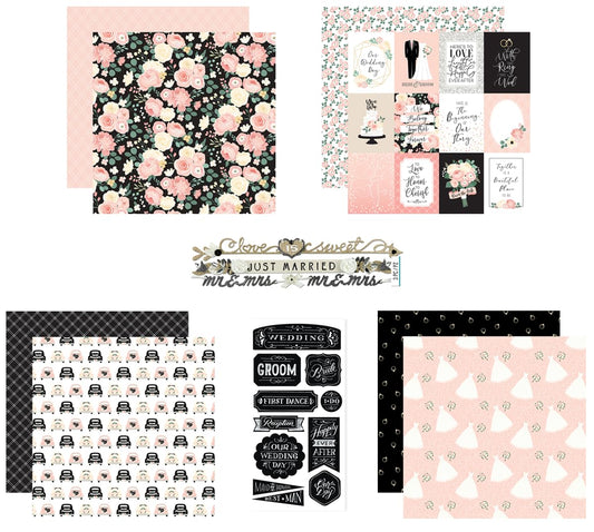 Wedding Scrapbook Paper 12x12 Inch Cardstock - Double Sided Wedding Theme Paper, Stickers for Scrapbooking, Planner, Anniversary Album, Photo Book - Cute Crafting Kit, Total 6 Items