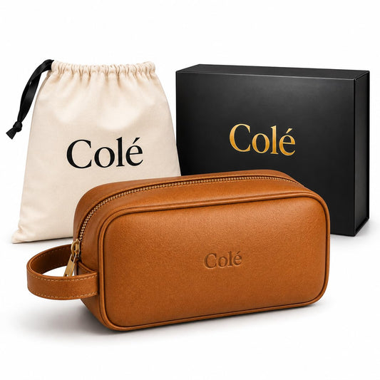 Colé Premium Travel Toiletry Bag Water Resistant, PU Leather, Gift Box, Dust Bag Included.