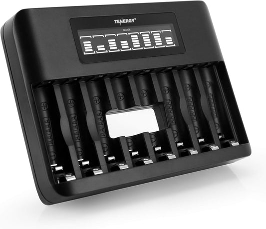 Tenergy TN480U 8-Bay LCD Display Fast Charger for NiMH/NiCD AA AAA Rechargeable Batteries with Mirco USB and USB Type C