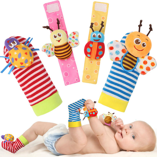 Bloobloomax Wrist Rattle Socks and Foot Finder Set, Infant Girl Boy Toys for Babies 0-36 Months, Newborn Hand & Foot Toys for 0 to 3 Years, Baby Shower Gifts Set (Dark Blue Gift Box)