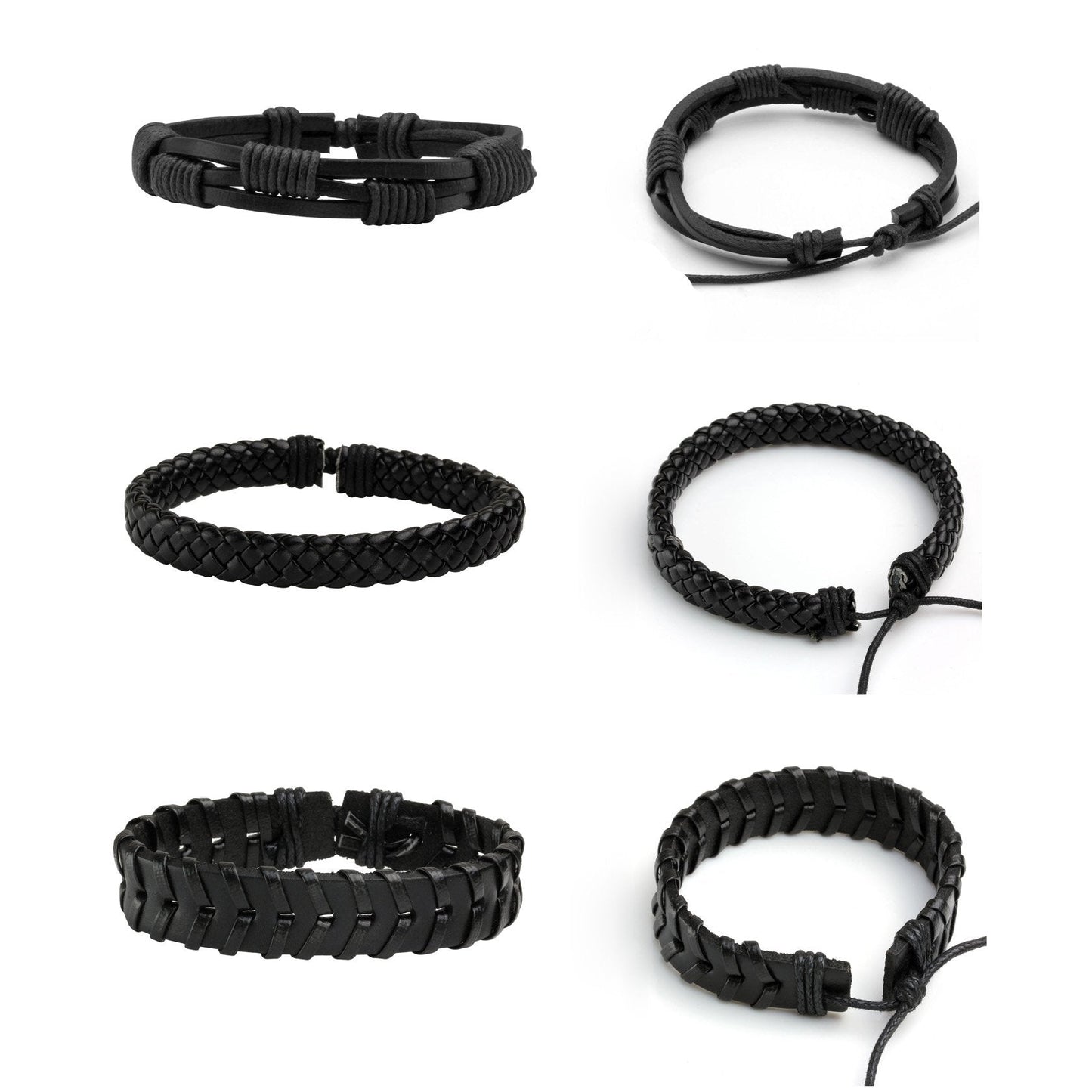 MILAKOO Braided Leather Bracelet for Men Women Cuff Wrap Bracelet Adjustable Black and Brown