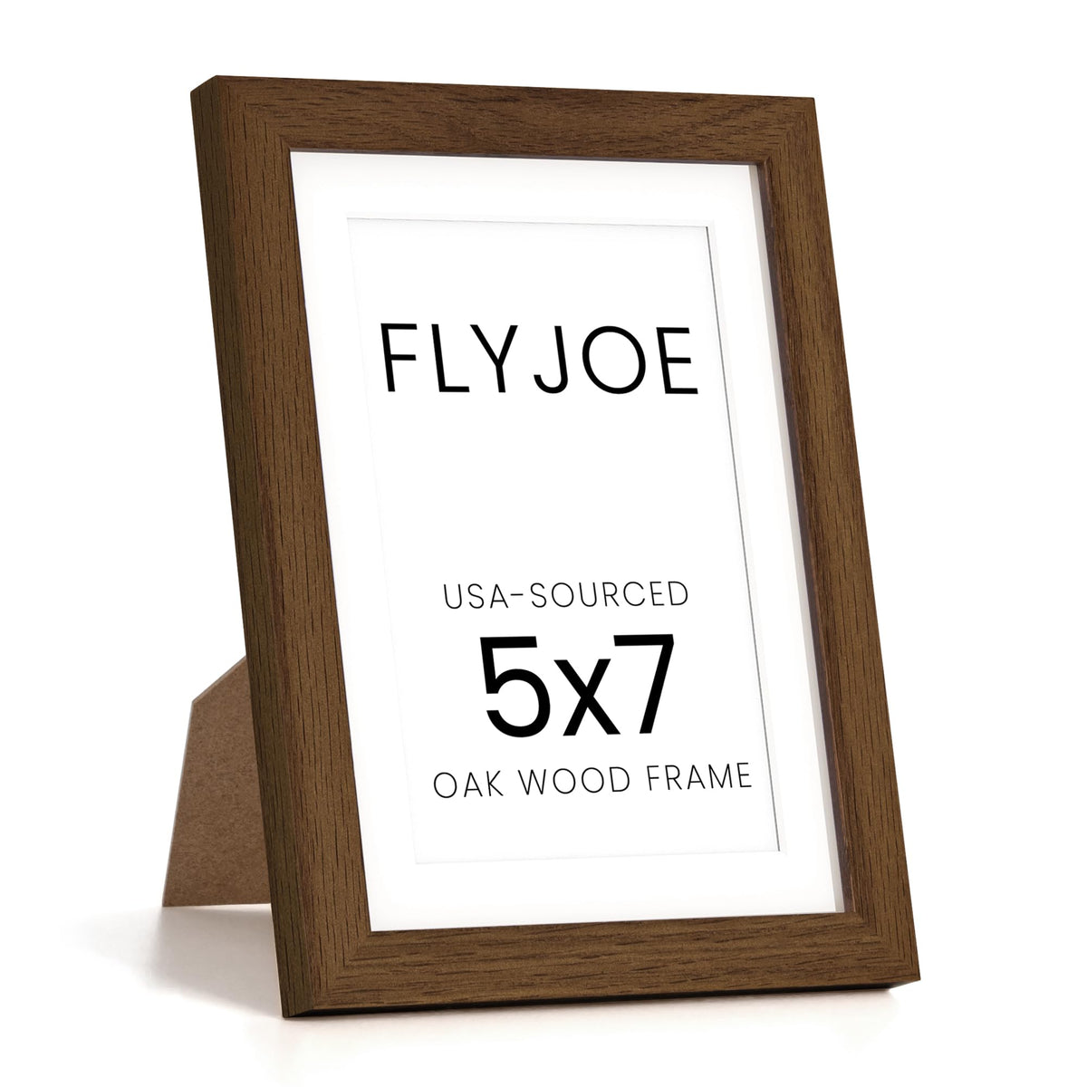 FLYJOE 5x7 Oak Wood Picture Frame with Mat for 4x6, 5 by 7 USA-Sourced Natural Solid Wooden Photo Frame for Wall & Tabletop Display, Shatterproof Plexiglass, 1 Pack, Walnut Color