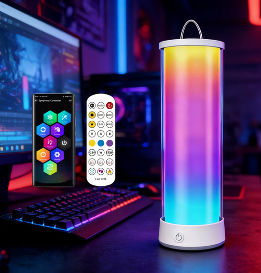 CR-7VIN Cordless Table Lamp, RGB 16 Million Colors Rechargeable 1500LM Dimmable APP & Remote Control, Dynamic Sync, Timer & Scene Modes, Portable Ambient LED Light for Outdoor, Gaming Room, White