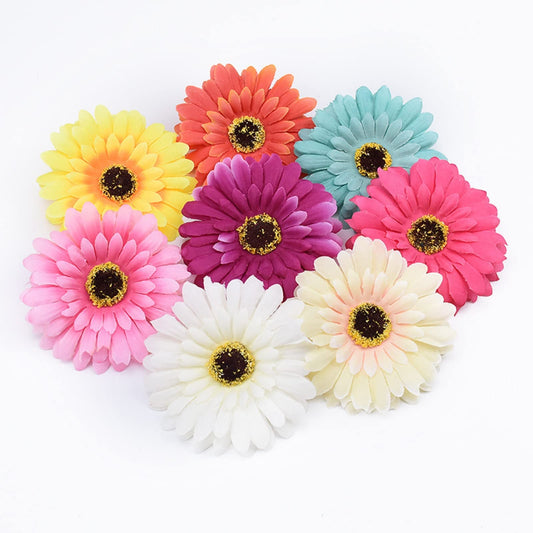 Alpertie 50PCS Fake Flower Heads in Bulk, Artificial Daisy Heads Gerbera Flowers Head for Crafts Home Wedding Decoration DIY Wreath Decor (8 Colors Mixed)