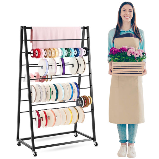Menkxi 15 Tier Metal Ribbon Organizer Movable Ribbon Holder Wreath Crochet Rolls Holder Storage Organizer for Sewing Craft Cake Shop Flower Shop Store Gift Warping
