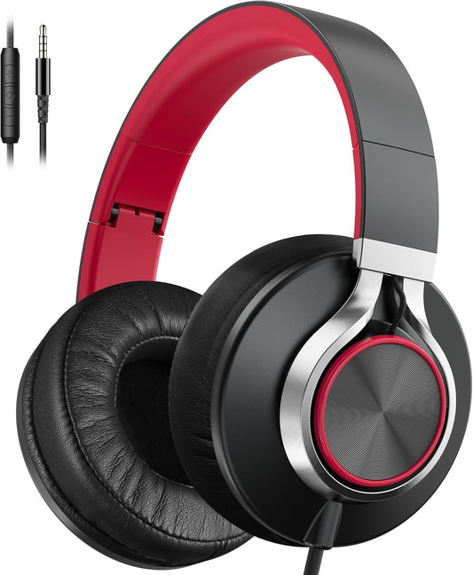 3.5mm AILIHEN Wired Headphones with Microphone, Over-Ear Foldable Corded Head Phones with Volume Control Jack for Teens