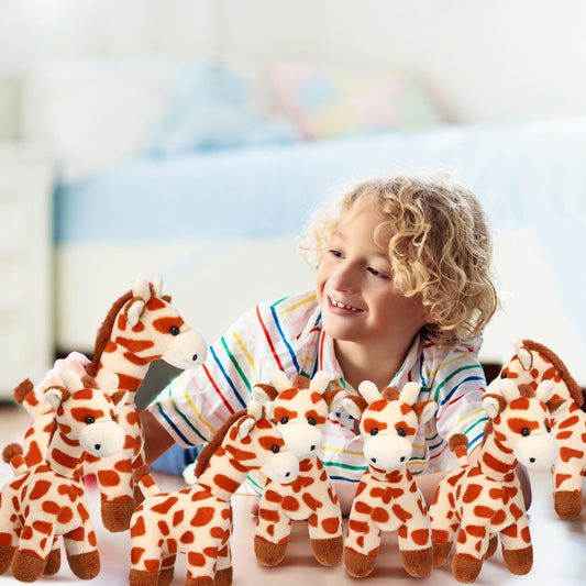 Blueweenly 12 Pcs Giraffe Stuffed Animal Bulk 6'' Stuffed Giraffe Plush Toy Soft Safari Valentines Plush Gift Bulk Zoo Wild Animal Party Decor Cute Tiny Keychain for Kid Girl Boy Birthday Forest Party