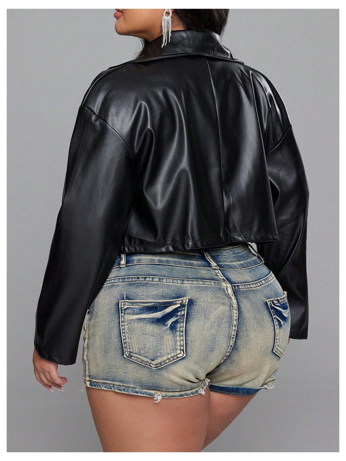 BEAUDRM Women's Plus Size Faux Leather Jacket Full Zip Long Sleeve Bomber Outerwear Crop Motorcycle Biker Coat Black Large Plus
