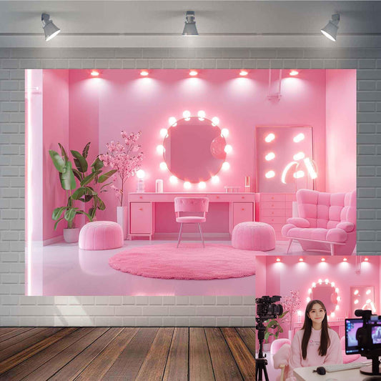 TOAOFY 7x5FT TAYBDJ760 Makeup Backdrop Makeup Room Photo Backdrop Live Streaming Background for Woman Girls Party