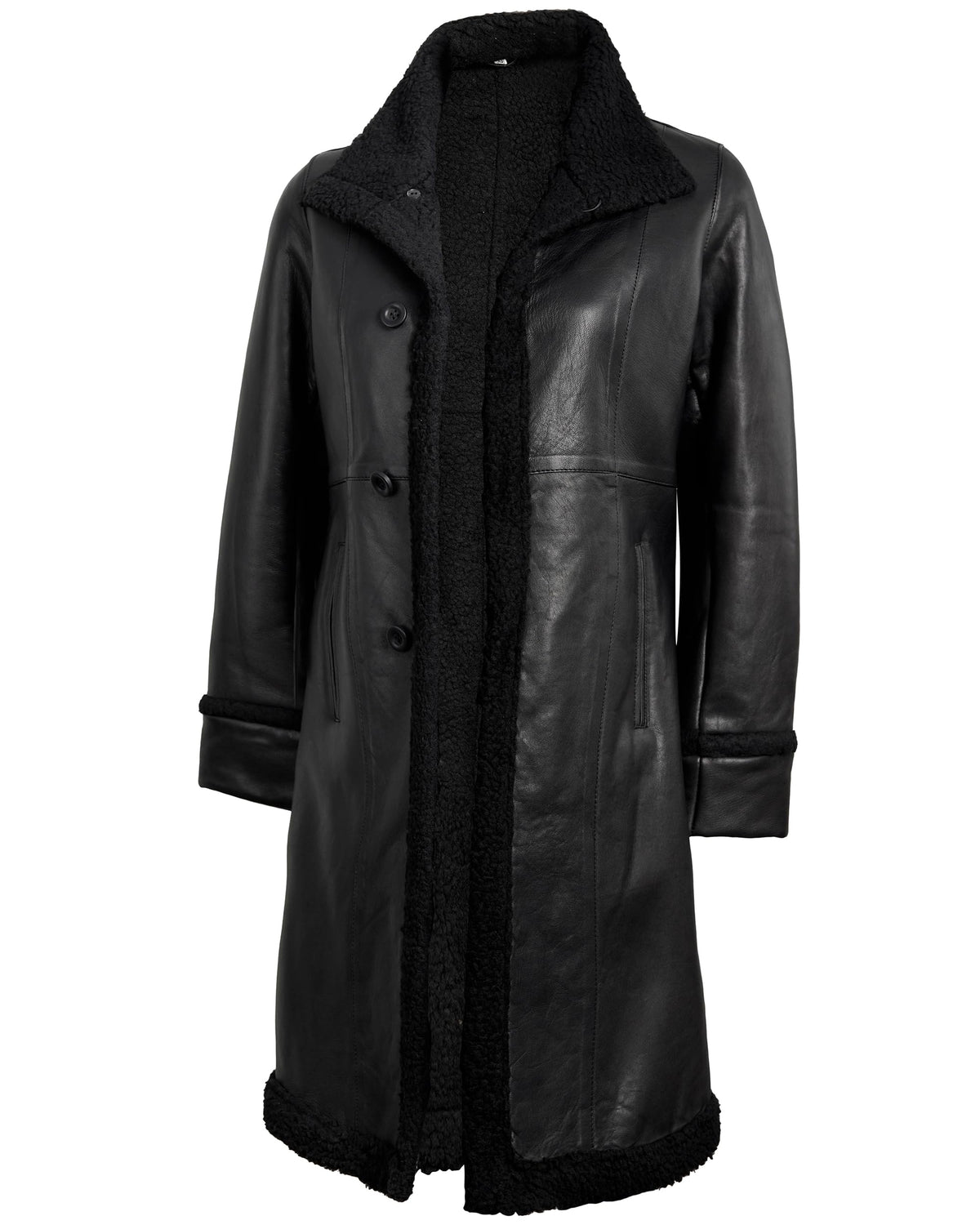 Decrum Disc Black Long Leather Jackets for Women | [1309315] Maura Black - XL