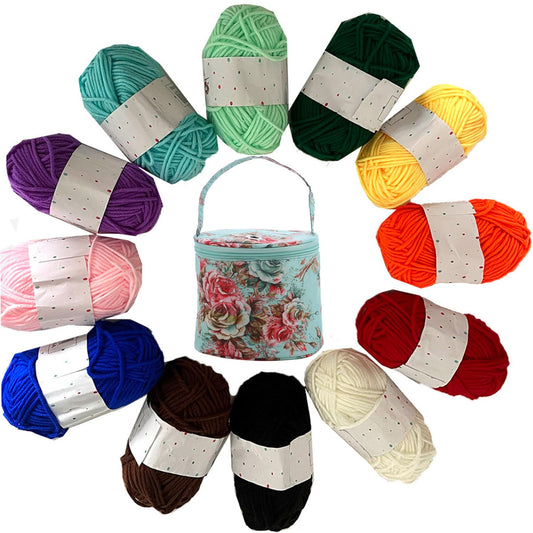 Crochet Kit for Beginners 12 Colors Acrylic Yarn Set with Yarn Storage Case Crochet Knitting Crafts Starter Pack for Adults and Kids(Yarn + Storage)
