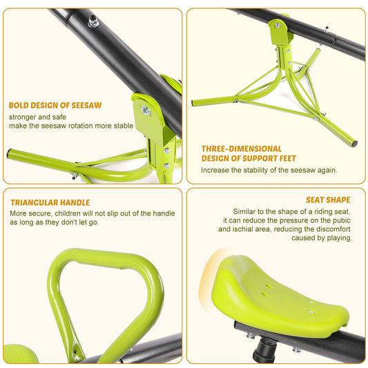 Iyoyo Teeter Totter Seesaw for Kids Outdoor for Ages 4-8 Toddler Seesaw Sit and Spin Teeter Totter Outside Outdoor Toys Swiveling 360 Degrees Rotating for Children Age 3 4 5 6 7 8 (Light Green)