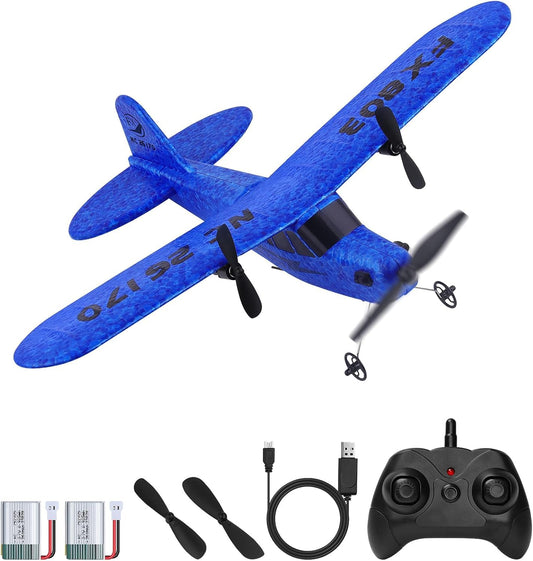 Beffkkip Remote Control Airplane, 2.4GHz RC Airplane Fighter Toy Easy to Fly Foam Glider, RC Plane for Kids, Adults and Beginners with 2-Channel Control and 2 Batteries