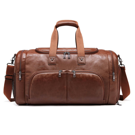 Leather Travel Duffle Bags for Men Women, Weekender Overnight Bag with Shoe Compartment Waterproof Carry on Duffle Bags for Airplanes Gym Sport Business Bag