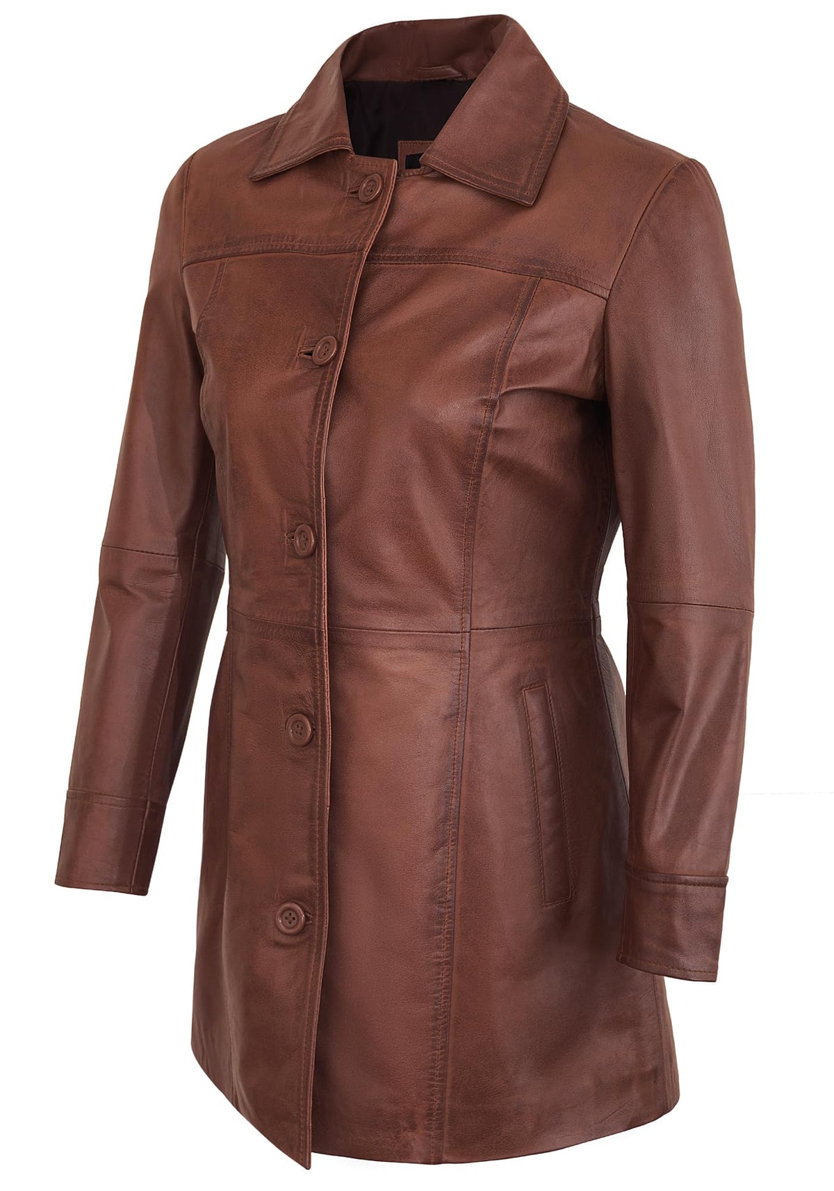 UrbanFocal Real Lambskin Women's Leather Brown Blazer Jackets - Casual Leather Jacket Women | [101003504] Kandis Cognc, L