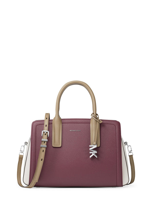 Michael Kors Laila Medium Satchel, Silver-Tone Hardware/Tricolor Embossed Leather/Oxblood Multi