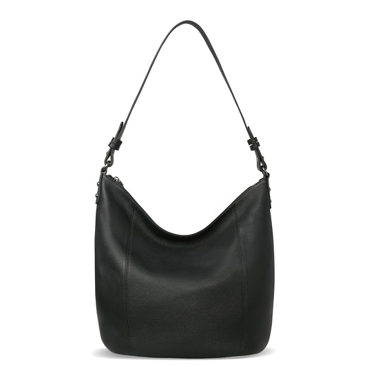 Iswee Genuine Leather Hobo Bags for Women Handbags Real Leather Purses Tote Black Slouchy Shoulder Purse Satchel Large Cross Body Bag (Black)