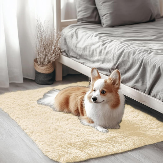 OLANLY Small Bedside Rug - Soft, Machine Washable Shaggy Throw Rug for Bedroom & Nursery | Cream