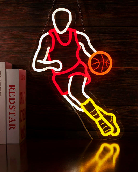 Basketball Neon Signs for Wall Decor,Sport Basketball Player LED Neon light, Dimmable USB Powered, Decor for Home Gym Bedroom Man Cave Arena Room Bar Garage,Gift for Basketball Fans