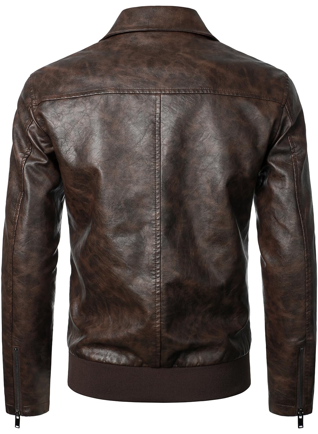 HOOD CREW Mens Faux Leather Bomber Jacket Classic Style Motorcycle Jackets Coffee L