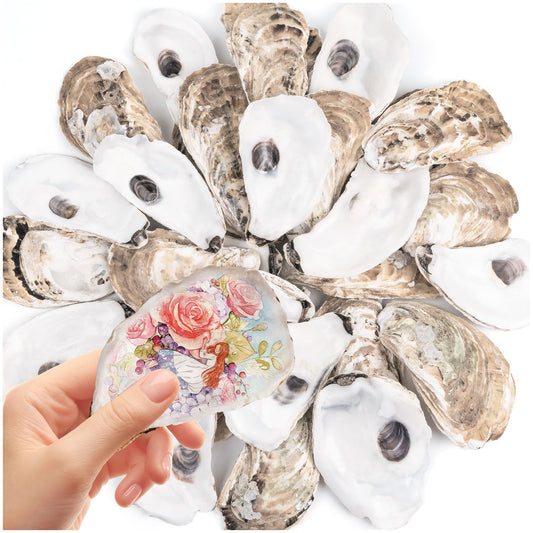 TCSYLSC 30 PCS Flat Oyster Shells 4-5” Natural Bulk Concave Oyster Shells for Crafts Home Vase Filler DIY Painting Theme Party Coastal Shell Art Supplies