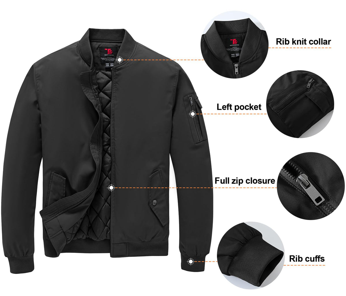 Gopune Men's Windproof Bomber Jacket Warm Water Resistant Windbreaker Winter Outwear Quilted Jackets Coats Black,L