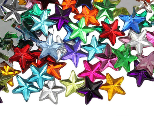 Allstarco Star Rhinestones Embelishments 15mm Flat Back Acrylic Plastic Gems for Jewelry, Crafts, Costumes, Invitations, Cosplay - 100 Pieces (Assorted Colors)