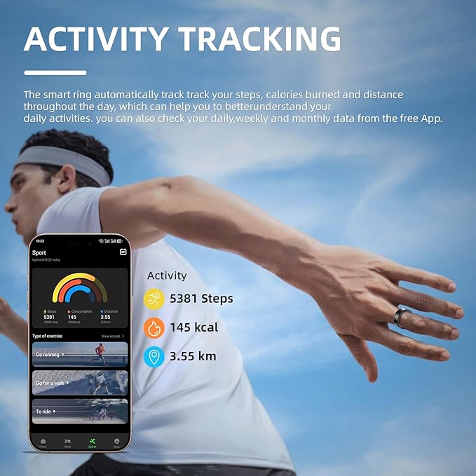 Smart Ring for Women Men, Health Fitness Tracker, 10ATM Waterproof Ring for iOS and Android, No Subscription Fee (Silver, 10)