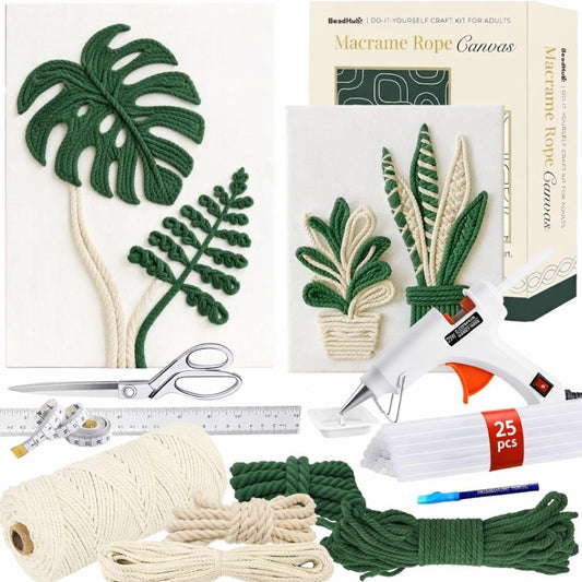 DIY Rope Canvas Kit for Beginners - Complete Macrame Ropes Supplies & Tools | DIY Macrame Art Wall Hanging Decor Starter Set, Craft Kits for Adults, Boho Wall Art Aesthetic Home Decoration (Green)