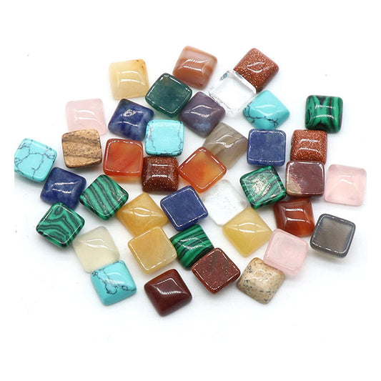 20 Pcs Square Gemstone Cabochons Mixed Nautral Crystal Agate Sotne Flatback Cabochon for Jewelry Making Pendant Decoration Women DIY Gift