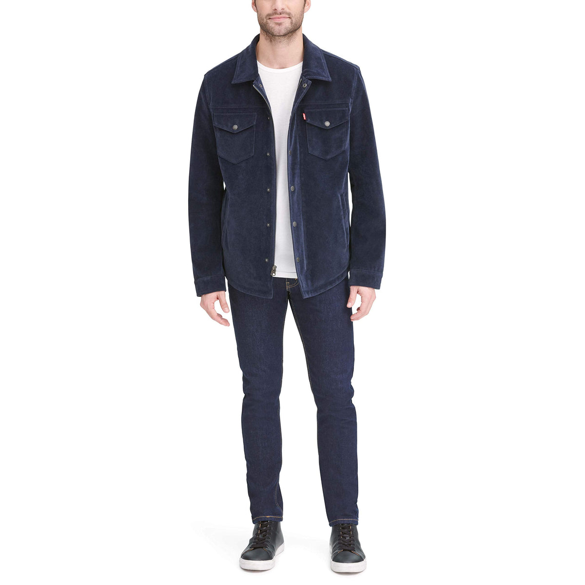 Levi's mens Shirt Faux Leather Jacket, Navy Faux Suede, X-Large US