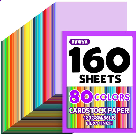 160 Sheets 8.5" X 11" Colored Cardstock, 80 Assorted Colors 180 GSM/65 LB Construction Paper Card Stock Printer Paper for Printing, Card Making, DIY Crafts, Kids School Supplies,Party Decorations