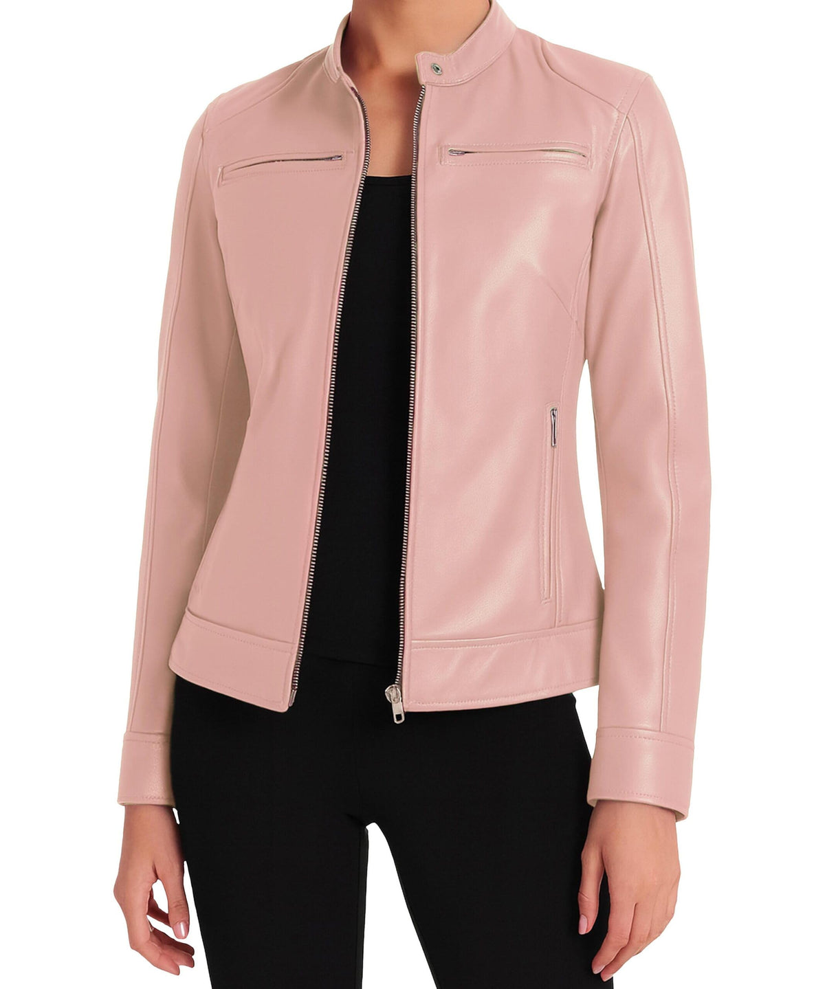 J'Jackin Genuine Lambskin Pink Leather Jacket Women - Biker Style Womens Leather Jackets | Ddge L.Pink, XXL